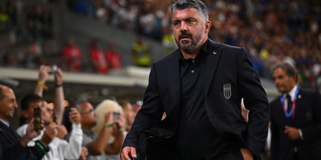 Luciano Gattuso durante la conferenza stampa su Italia-Israele a Coverciano, marzo 2025